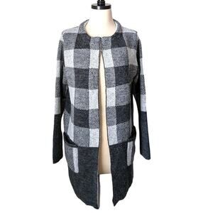 YAIRA Checkered Plaid Long Open Cardigan Jacket Sweater Check Patten Knit Medium